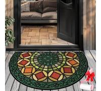 Boho Vintage Half Round Door Mat,Semicircular Absorbent Non Slip Soft Floor Carpet,Indoor Outdoor Semi Circle Entrance Rug for Kitchen Patio Front Door Mat Decor