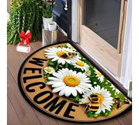 Boho Vintage Half Round Door Mat,Semicircular Absorbent Non Slip Soft Floor Carpet,Indoor Outdoor Semi Circle Entrance Rug for Kitchen Patio Front Door Mat Decor