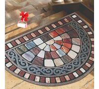 Boho Vintage Half Round Door Mat,Semicircular Absorbent Non Slip Soft Floor Carpet,Indoor Outdoor Semi Circle Entrance Rug for Kitchen Patio Front Door Mat Decor