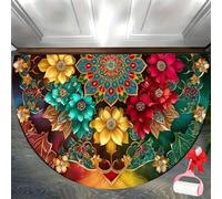 Boho Vintage Half Round Door Mat,Semicircular Absorbent Non Slip Soft Floor Carpet,Indoor Outdoor Semi Circle Entrance Rug for Kitchen Patio Front Door Mat Decor