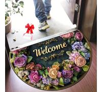 Boho Vintage Half Round Door Mat,Semicircular Absorbent Non Slip Soft Floor Carpet,Indoor Outdoor Semi Circle Entrance Rug for Kitchen Patio Front Door Mat Decor