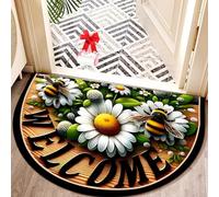 Boho Vintage Half Round Door Mat,Semicircular Absorbent Non Slip Soft Floor Carpet,Indoor Outdoor Semi Circle Entrance Rug for Kitchen Patio Front Door Mat Decor