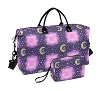 Boho Viola Mistero Luna Decorativo Oggetto Personale Borsa Tote Bag con Toiletry Bag per Viaggi di Lavoro Grande Capacità bulto de para Hombre