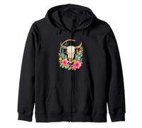 Boho Western Bull Skull Floral Cactus Watercolor Felpa con Cappuccio
