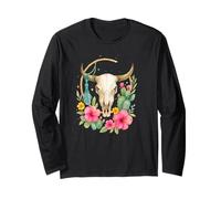 Boho Western Bull Skull Floral Cactus Watercolor Maglia a Manica