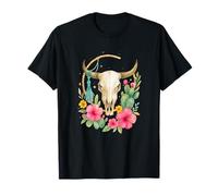 Boho Western Bull Skull Floral Cactus Watercolor Maglietta