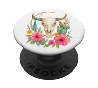 Boho Western Bull Skull Floral Cactus Watercolor PopSockets PopGrip Adesivo