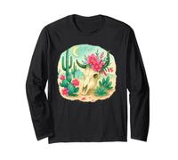 Boho Western Floral Cow Skull Desert Cactus Watercolor Maglia a Manica