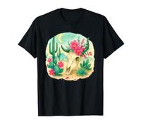 Boho Western Floral Cow Skull Desert Cactus Watercolor Maglietta