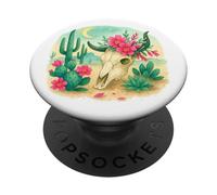 Boho Western Floral Cow Skull Desert Cactus Watercolor PopSockets PopGrip Adesivo