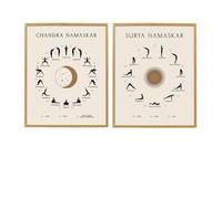 Boho Yoga Saluto al Sole e Saluto alla Luna Celestiale Regalo Arte Tela Dipinta Poster e Stampe Yoga Studio Wall Art Decor-42x60cmx2 Senza Cornice