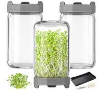 Bohoray Kit di 3 barattoli per germogliare, barattolo da 900 ml a bocca larga per microgreens, kit per la coltivazione per la germinazione del giardino, include vassoio antigoccia e spazzola per la