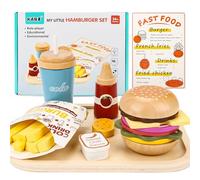 Bohrma Cucina dei giochi per bambini, accessori in legno, giocattolo da cucina, hamburger fast food, hamburger hot dog fast food, giocattolo in legno, regalo per bambini 3 anni