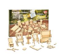 BOHS Mobili per Casa delle Bambole Scala 1:12, Set Arredamento in Legno con Puzzle 3D, 28 Pezzi per 6 Stanze