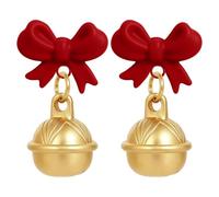 Bohue Graziosi orecchini pendenti a forma di fiocco rosso, placcati in oro, in argento Sterling, con campanellino natalizio, squisiti ornamenti personalizzati, gioielli alla moda per feste, vacanze e