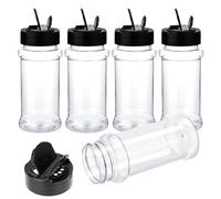 BOHUIZ 5 barattoli per spezie con coperchio, rotondi da 85 g, in plastica, con coperchio shaker, contenitori da cucina da 90 ml, bottiglie vuote trasparenti per spezie da versare o agitare per spezie