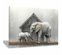 BOHUO Animali Quadro Bagno Poster Divertenti stampa su tela Elefante retrò Decorazione da parete Immagini Moderni per Soggiorno Camera da Letto Ufficio Cucina(Beige 1)-80x120cm Incorniciato