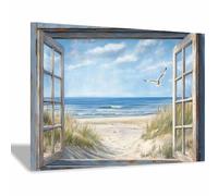 BOHUO Quadro su Tela Stampe da Parete Spiaggia oceano Retrò Murale Tela Wall Art per Home Decor Ristorante Cucina Regalo(Verde 48)-50x70cm Incorniciato
