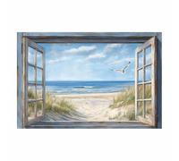 BOHUO Quadro su Tela Stampe da Parete Spiaggia oceano Retrò Murale Tela Wall Art per Home Decor Ristorante Cucina Regalo(Verde 48)-70x100cm Non incorniciato