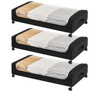 Boic 3 Pezzi Contenitore Sottoletto Con Ruote, Contenitori Sottoletto Con Quattro Rotelle Girevoli A 360° Organizer Sotto Letto Contenitore Vestiti Telaio In Metallo Per Asciugamani, Vestiti (Nero)