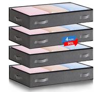 Boic 4 Pezzi 90L Contenitori Sottoletto Pieghevole, Scatole Sotto Letto Contenitore Con Maniglia Rinforzata, Contenitore Sottoletto Con Finestra Trasparente Per Organizer Trapunte Abiti Stagionali