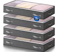Boic 4 Pezzi Contenitore Sottoletto Pieghevole, Traspirante Scatole per Armadio con Manico, Contenitori per Vestiti sotto Il Letto, Organizzatore per Armadio Trapunte Coperte Biancheria da Letto