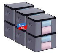 Boic 6 Pezzi Contenitori Per Armadio Salvaspazio, 90L Scatole Per Armadio, Organizer Per Armadio, Scatole Per Vestiti Salvaspazio Con Manico Rinforzato Per Trapunte,Coperte,Biancheria Da Lett