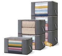Boic 6 Pezzi Scatole Per Armadio 90L, Pieghevole Organizer Salvaspazio Per Vestiti, Contenitori Per Trapunte, Coperte, Biancheria Da Letto - Grigio