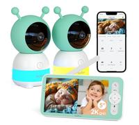 BOIFUN Baby monitor 5" con schermo diviso e 2 telecamere, baby monitor WiFi 2K tramite schermo e controllo tramite app, registrazione e riproduzione, sensore di temperatura e umidità