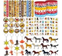 BOIKOKY Bomboniere da cowboy occidentali per bambini, 72 pezzi, bomboniere rodeo con giocattoli in miniatura a forma di cavallo, braccialetti schiaffi, portachiavi e tatuaggi, decorazioni di