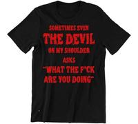 BOINAITS Sometimes Even The Devil On My Shoulder Shirt Funny Men's T Shirt Tee?Top Short Sleeve Black L