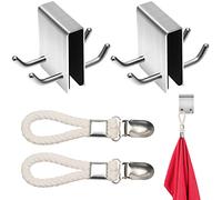 Boisbresil Doppio Gancio per Doccia, 2 Pezzi Gancio Doccia Acciaio Inossidabile Doppio Gancio Set Ganci Asciugamani Bagno + 2 Clip per Asciugamano, per Vetro della Doccia Inferiore a 11 mm