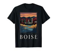 Boise, Idaho, Orizzonte, Montagne, Retro, Viaggio, Città, Design Maglietta
