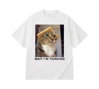 boiszeda Maglietta Divertente con Meme Cat Wait I'm Thinking Gatto aspetta STO pensando Magliette con Grafica Divertente scherzi battute e Frasi spiritose