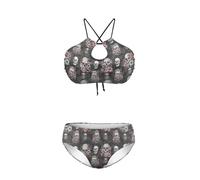 boiszeda Set Bikini Halter da Donna a Due Pezzi con Stampa Carina Teschi Costumi da Bagno gotici con scheletri Slip a Triangolo per Nuotare in Mare o in Spiaggia