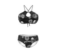 boiszeda Set Bikini Halter da Donna a Due Pezzi con Stampa Carina Teschi Costumi da Bagno gotici con scheletri Slip a Triangolo per Nuotare in Mare o in Spiaggia