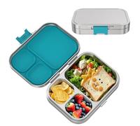 Boîte à Lunch en Acier Inoxydable pour Enfants,Metal Bento Lunch Box avec 3 Compartiments,Boite Gouter Enfant,Boite repas Compartiment aux Enfants et aux Adultes,Lavable au Lave-vaisselle(Bleu)
