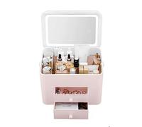 Boîte de rangement pour le maquillage - Scatola organizer portatile per trucchi con specchio LED staccabile, custodia per cosmetici con 2 cassetti e copertura, per camera da letto, scrivania o comò