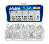 BOJACK 10 colori 200 pezzi 5mm diodi a LED Kit di confezioni (Trasparente DC 2 V - 3,2 V 20 mA) Lampadine a incandescenza luminose Componenti elettronici 5 mm diodi ad emissione di luce Parti