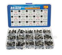 BOJACK 15 Valori 750 pezzi A1015 C945 C1815 S8050 S8550 S9012 S9013 S9014 S9015 S9018 2N2222 2N3904 2N3906 2N5401 2N5551 PNP NPN Kit di assortimento di transistor per uso generico