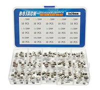 BOJACK 15 Valori Assortimento fusibili in vetro ad attacco rapido 150pz 5x20mm 250V 0,1 0,2 0,25 0,5 1 1,5 2 3 4 5 8 10 12 15 20A Confezione in scatola di plastica trasparente