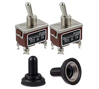 BOJACK RT1221 Interruttore a levetta 125V 20A 250V 15A DPST ON - Off Interruttore a bilanciere a 4 terminali con cappuccio in metallo impermeabile (confezione da 2 pezzi)