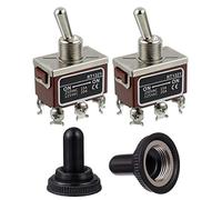 BOJACK RT1321 Interruttore a levetta 125V 20A 250V 15A DPDT ON - ON Interruttore a bilanciere a 6 terminali con cappuccio in metallo impermeabile (confezione da 2 pezzi)