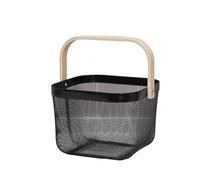 BOJHGO Cesto di frutta Cesto for trasporto con manico in legno Cestino for trasporto in filo metallico Cestino portaoggetti Cestino in rete metallica Cesto Frutta(Black)