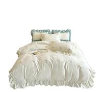 BOJHGO Elegante set di biancheria da letto con volant in pizzo ricamato a rose e copripiumino sposa in cotone lavato per Biancheria(Fitted Bed Sheet,King 4 pcs)