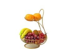 BOJHGO Supporto for portafrutta a 2 livelli, portaoggetti rotondo in metallo da appoggio, espositore for snack di pane for la casa Cesto Frutta(Gold 2 Tier)