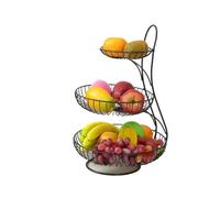 BOJHGO Supporto for portafrutta a 2 livelli, portaoggetti rotondo in metallo da appoggio, espositore for snack di pane for la casa Cesto Frutta(Black 3 Tier)