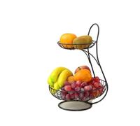 BOJHGO Supporto for portafrutta a 2 livelli, portaoggetti rotondo in metallo da appoggio, espositore for snack di pane for la casa Cesto Frutta(Black 2 Tier)