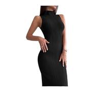 BOJHGO Vestito Estivo Aderente da Donna, Senza Maniche, in Maglia, Elegante, Ufficio, Stile Patchwork, Streetwear, for Le Feste(Black,S)