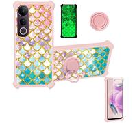bojioderf Custodia Comaptibile per Vivo V50 Lite 5G Case Custodia [ con 9H HD Vetro Temperato] Cover Supporto PC + Silicone JSF-YL